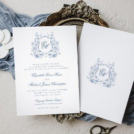 Formele Blauwe Bloemenkroon Monogram Elegante Trou Kaart