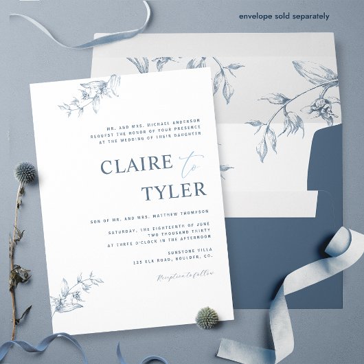 Formele, blauwe, moderne, minimale Typografie Wedd Kaart