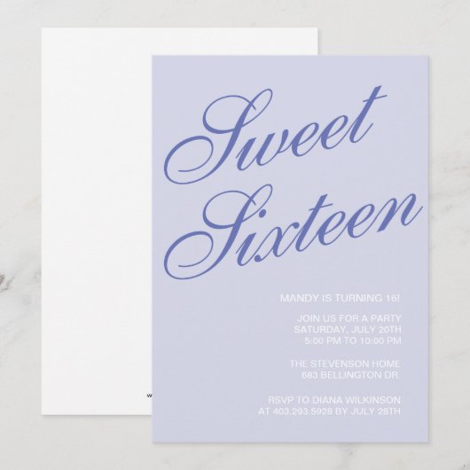 Formele Blauwe Zoete 16 Uitnodigingen (Voorkant / Achterkant)