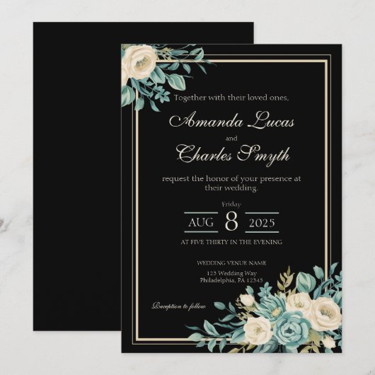 Formele Bloemen Huwelijksuitnodiging Kaart (Voorkant / Achterkant)