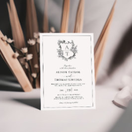 Formele bloemenkroon monogram huwelijksuitnodiging kaart