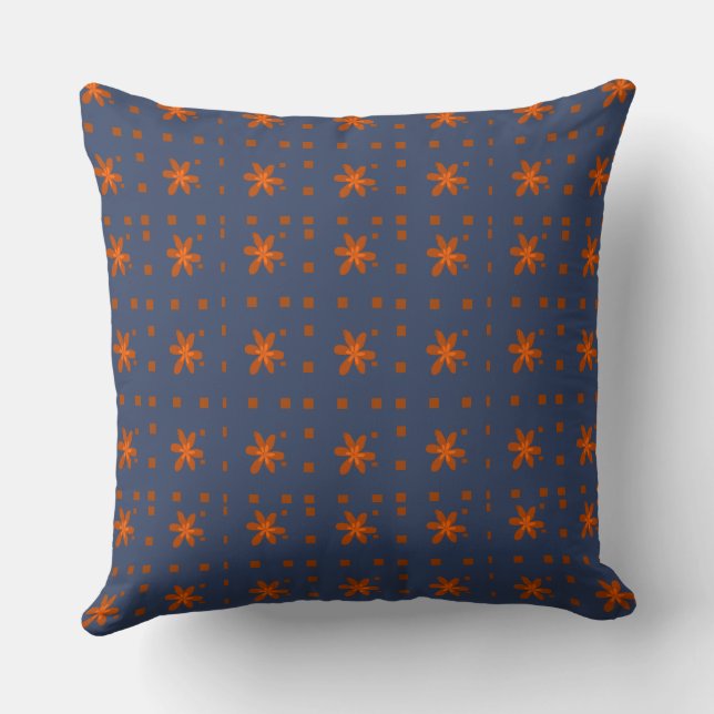 Formele Bloemenvierkant Conundrum Blauw Sinaasappe Kussen (Achterkant)