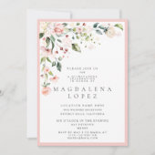 Formele Blush Pink Floral Waterverf Quinceañera Kaart (Voorkant)