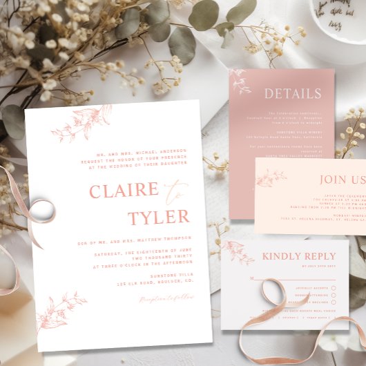 Formele Blush Roze, Perzik Moderne Typografie Brui Kaart