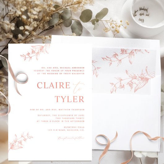 Formele Blush Roze, Perzik Moderne Typografie Brui Kaart