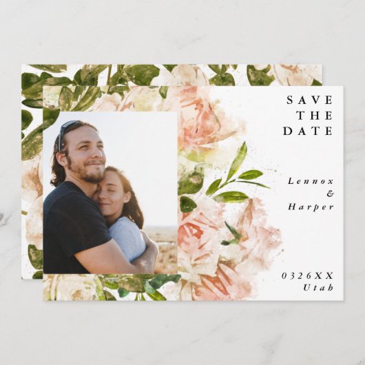 Formele blushing Roze Rosseta Foto Weddenschap Save The Date (Voorkant / Achterkant)