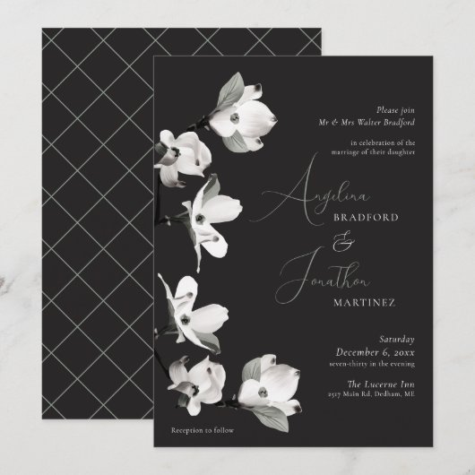 Formele botanicale Dogwood Black White Sage Invita Kaart (Voorkant / Achterkant)