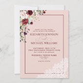 Formele Bourgogne Blush Botanische Rustische bruil Kaart (Voorkant)