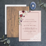Formele Bourgogne Blush Botanische Rustische bruil Kaart<br><div class="desc">Oh, we zijn zo blij met deze traditionele, formele brutale, rustige botanische florale uitnodiging. Dit eenvoudige, mooie ontwerp maakt het perfecte complementaire accent op het botanische, hout- en kant-en-klare ontwerp van de trouwuitnodiging en de begeleidende omhullingskaarten. Een deel van een trouwsuite waarvan we hopen dat u zoveel houdt als wij:https://www.zazzle.com/store/elegant_invites_/gifts?cg=196508395413584683&pburl=...</div>