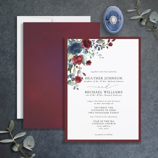 Formele Bourgogne en vlinderbloemige Waterverf Kaart