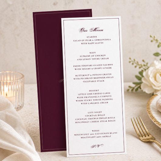 Formele Bourgogne en Witte Bruiloft Menu