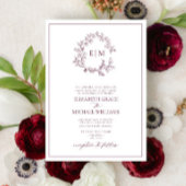 Formele Bourgogne Leafy Crest Monogram Weddenschap Kaart