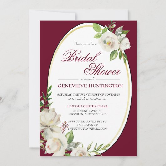 Formele Bourgogne Rode Bloemen Goud Vrijgezellenfe Kaart (Voorkant)