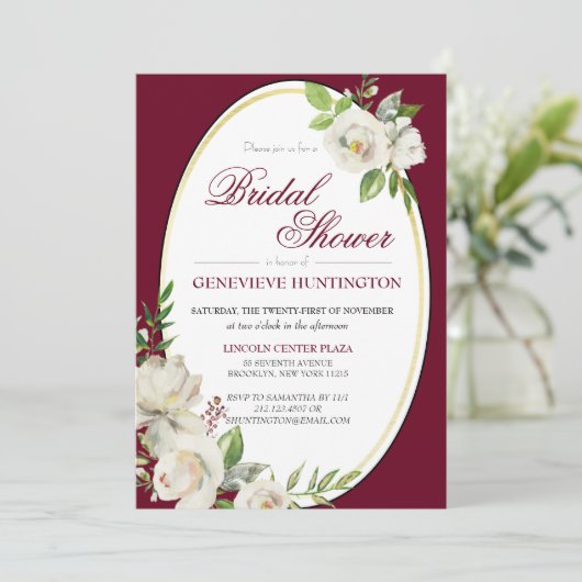 Formele Bourgogne Rode Bloemen Goud Vrijgezellenfe Kaart (Staand voorkant)