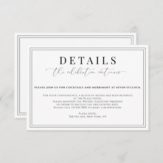 Formele bruiloft details informatiekaartje (Voorkant / Achterkant)