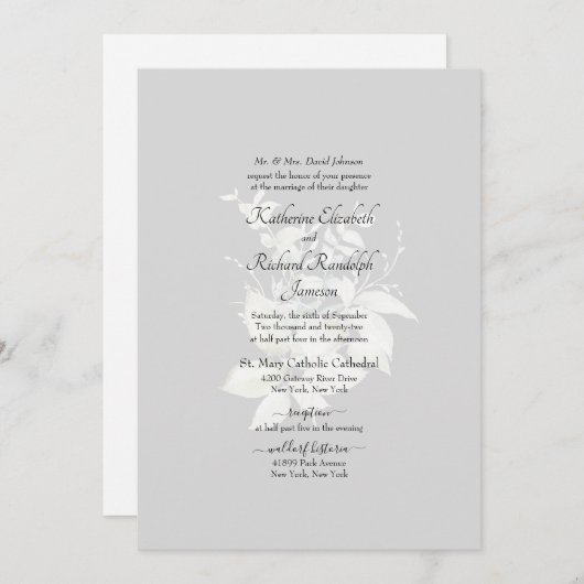 Formele bruiloft Elegant White Floral Uitnodiging (Voorkant / Achterkant)