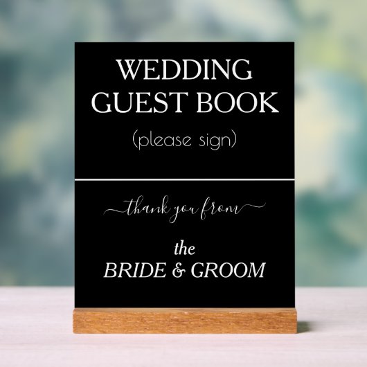 Formele Bruiloft Gast Boek Signage Zwart Wit Acryl Bord (Neutraal)