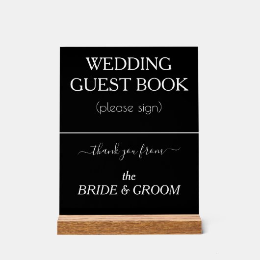 Formele Bruiloft Gast Boek Signage Zwart Wit Acryl Bord (Voorkant)