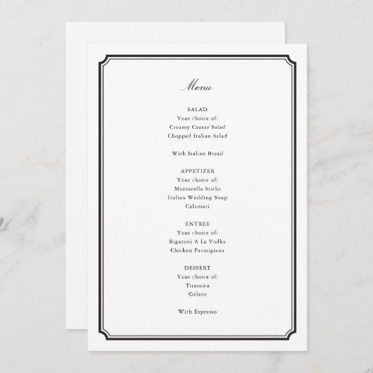 Formele bruiloft menu (Voorkant / Achterkant)