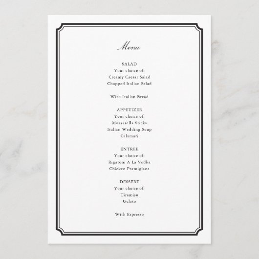 Formele bruiloft menu (Voorkant)