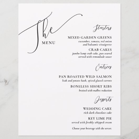 Formele bruiloft Menu Elegant Black White (Voorkant)