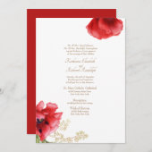 Formele bruiloft Rode Floral & gouduitnodiging Kaart (Voorkant / Achterkant)