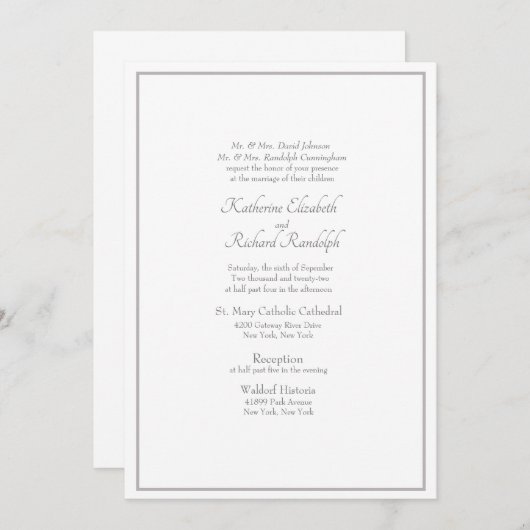 Formele bruiloft uitnodiging beide ouders vermeld (Voorkant / Achterkant)