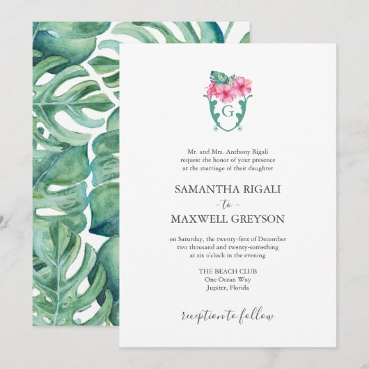 Formele bruiloft uitnodigingen Tropische Botanical (Voorkant / Achterkant)