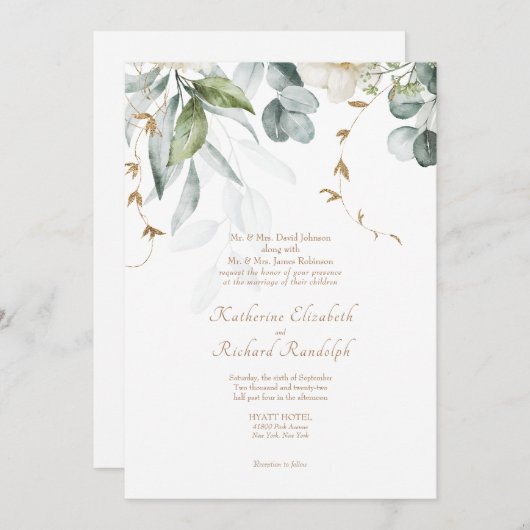 Formele Bruiloft Witte Bloemen Uitnodiging Elegant (Voorkant / Achterkant)