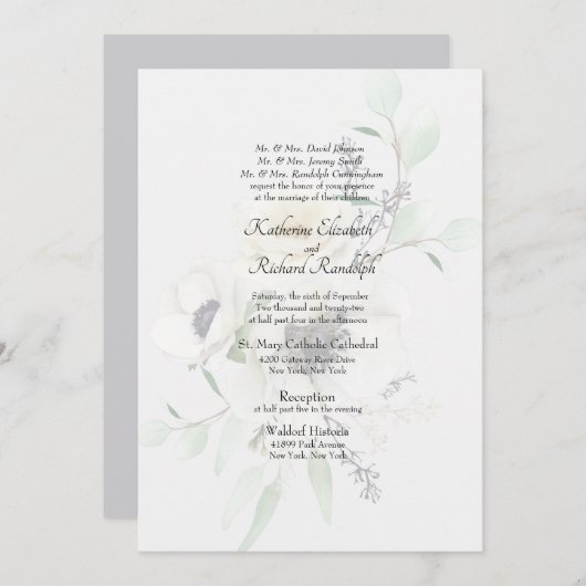 Formele bruiloft Witte Floral Uitnodigingspartners Kaart (Voorkant / Achterkant)