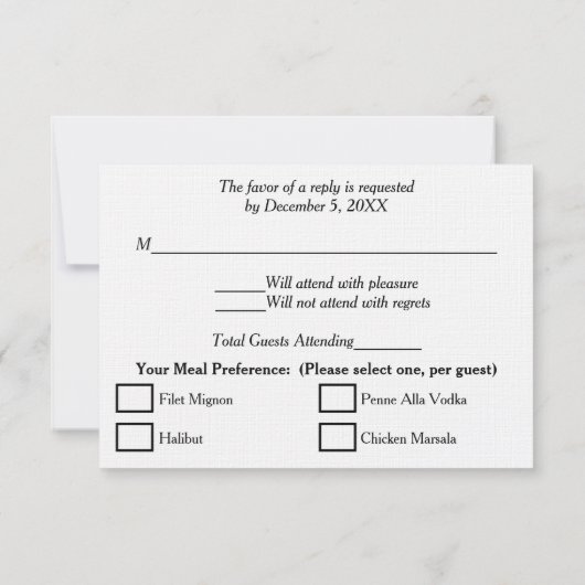 Formele Bruiloft Zwart Wit Zilver RSVP Kaartje (Achterkant)