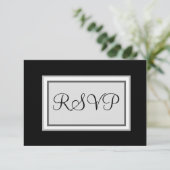 Formele Bruiloft Zwart Wit Zilver RSVP Kaartje (Staand voorkant)