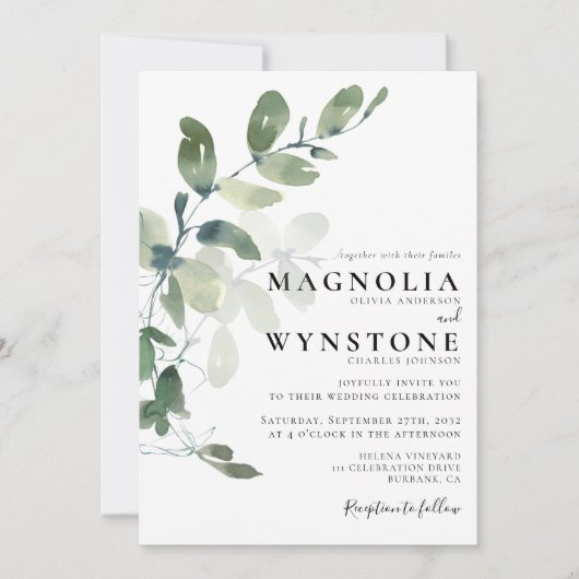 Formele bruine eucalyptus bruiloft kaart (Voorkant)