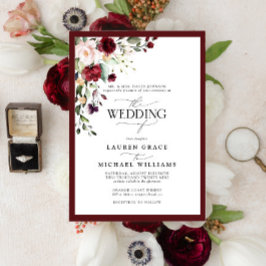 Formele Burgundy Blush Floral Waterverf Script Inv Kaart