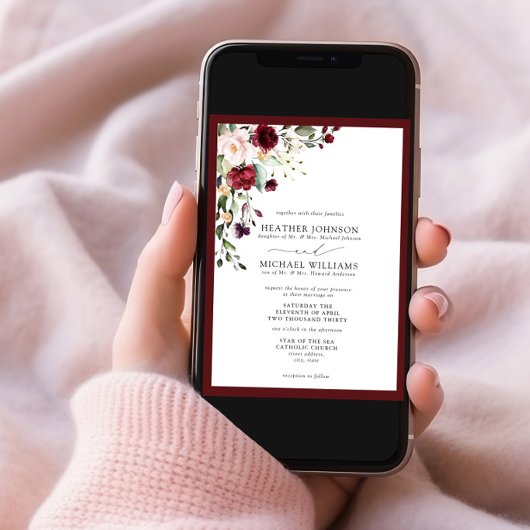 Formele Burgundy Blush Floral Waterverf Script Kaart