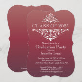 Formele Burgundy Elegant Flourish Graduation Party Kaart (Voorkant / Achterkant)