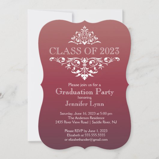 Formele Burgundy Elegant Flourish Graduation Party Kaart (Voorkant)