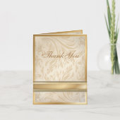 Formele champagne gouden damast bruiloft bedankkaart (Voorkant)