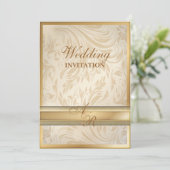 Formele champagne gouden damasten trouwuitnodiging kaart (Staand voorkant)