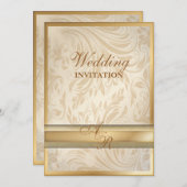 Formele champagne gouden damasten trouwuitnodiging kaart (Voorkant / Achterkant)
