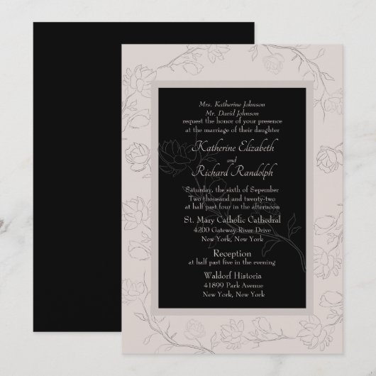 Formele Champagne & Zwarte Jasmijn Bruiloft Kaart (Voorkant / Achterkant)