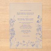 Formele Chinoiserie Blauw Victoriaans Bloemenbruil Acryl Uitnodigingen (Voorkant)