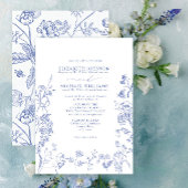 Formele Chinoiserie Blauw Victoriaans Bloemenbruil Kaart