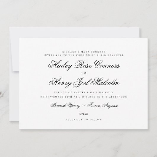 Formele Chique Elegante Kalligrafie Script Bruilof Kaart (Voorkant)