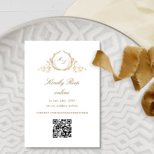 Formele Chique Wit en Gouden Monogram QR Code RSVP Informatiekaartje