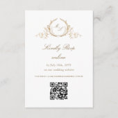 Formele Chique Wit en Gouden Monogram QR Code RSVP Informatiekaartje (Voorkant)