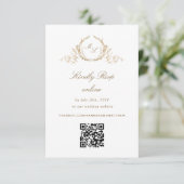 Formele Chique Wit en Gouden Monogram QR Code RSVP Informatiekaartje (Staand voorkant)