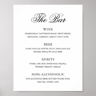 Formele Classic Bar Drink Menu Elegante bruiloft Poster