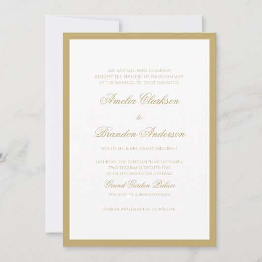 Formele Classic Gold Script & Border Wedding Kaart (Voorkant)