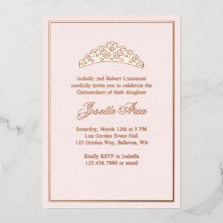 Formele Classic Luxe Blush Roze Quinceanera Folie Uitnodiging